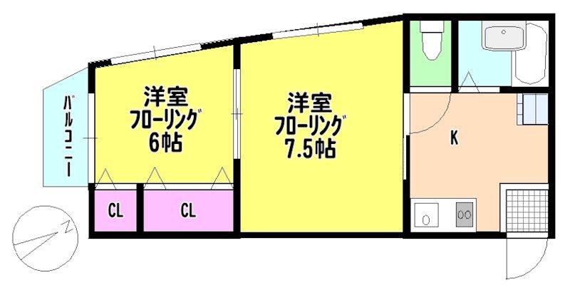 テラ21ビル(2K/4階)の間取り写真