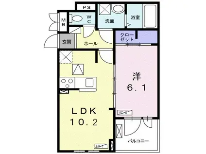 ヒルサイドハウス(1LDK/1階)の間取り写真