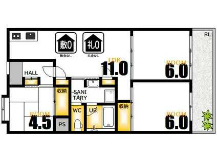ビレッジハウス光南タワー1号棟(3LDK/4階)の間取り写真