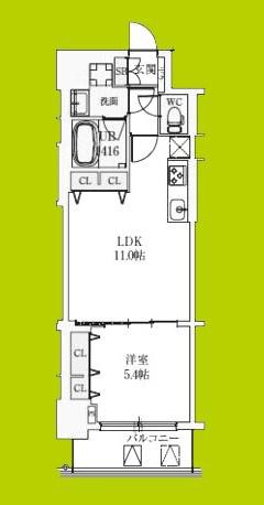 スプランディッド上本町ウエストII(1LDK/12階)の間取り写真