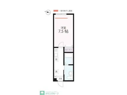 ハーミットクラブハウスリアンB棟(1K/2階)の間取り写真