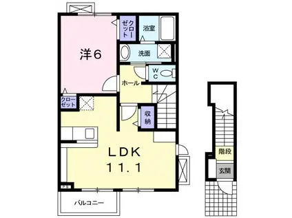 プレ ブリッジ シェトワIII(1LDK/2階)の間取り写真
