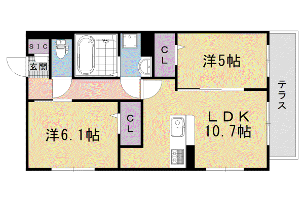 フルールII(2LDK/1階)の間取り写真