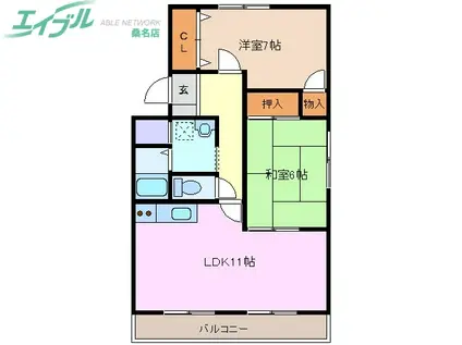 プレステージSK(2LDK/2階)の間取り写真