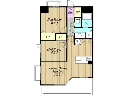 LANAI GARDEN SHINYURI イースト(2LDK/4階)の間取り写真