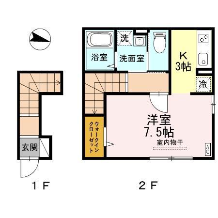 パインハウス III(1K/2階)の間取り写真