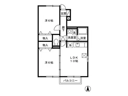 アミティ A(2LDK/1階)の間取り写真