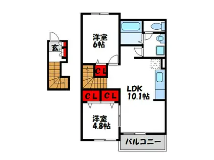 マーベラスコートSC棟(2LDK/2階)の間取り写真