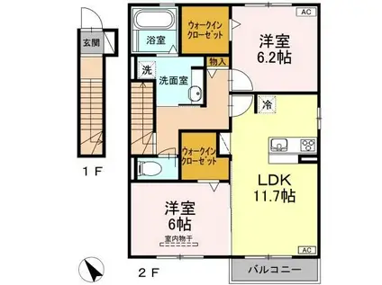 ALBA GLANDE B(2LDK/2階)の間取り写真