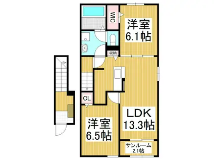 SPRING HILL駒ヶ根A(2LDK/2階)の間取り写真