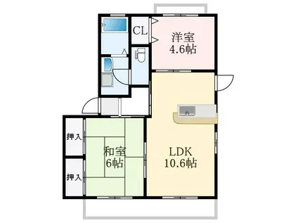 ソレイユ北庄C棟(2LDK/2階)の間取り写真