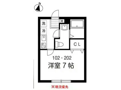 パインコート(1K/2階)の間取り写真