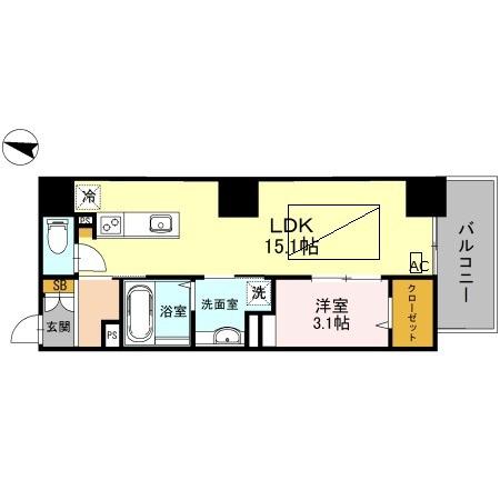 リヴィエール北梅田(1LDK/4階)の間取り写真