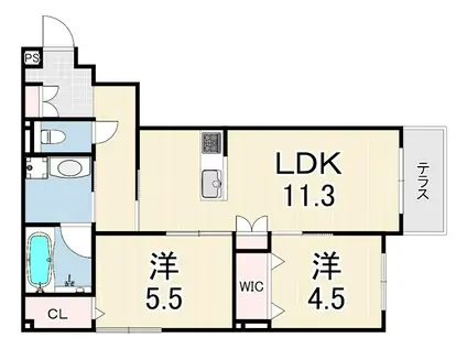 西宮市甲子園七番町ヘーベルメゾン(2LDK/1階)の間取り写真