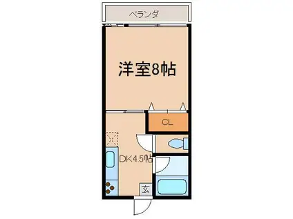 シティハイムフローレスII(1DK/2階)の間取り写真