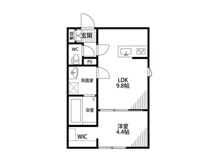 モナベルII(1LDK/1階)の間取り写真