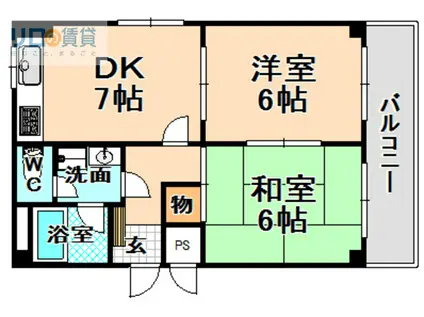 ファミール昆陽池公園(2DK/2階)の間取り写真