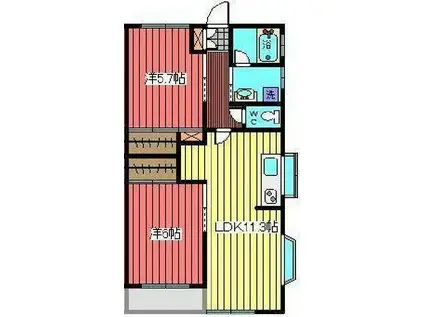 グリーンハイツ加藤(2LDK/2階)の間取り写真