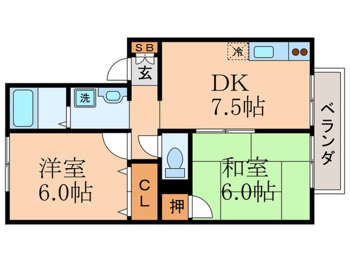 ハイカムール音羽(2DK/2階)の間取り写真