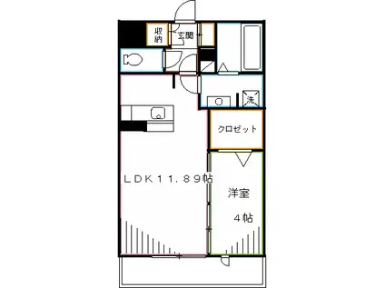 ハピネス武蔵野(1LDK/2階)の間取り写真