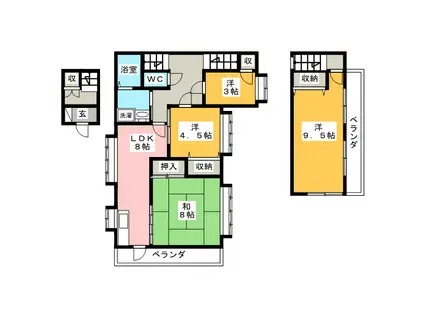 ＪＲ中央線 国分寺駅 徒歩4分 3階建 築36年(4LDK/2階)の間取り写真