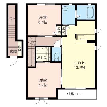 エスポワール植上 A棟(2LDK/2階)の間取り写真