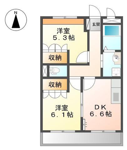 エスポワール青山(2DK/1階)の間取り写真