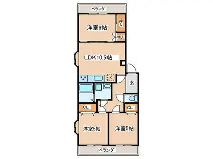 タプラ下荻野(3LDK/3階)の間取り写真