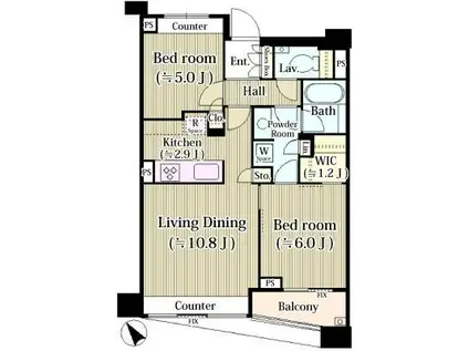 パークホームズ目黒ザレジデンス(2LDK/3階)の間取り写真