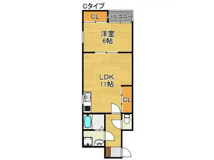 安立コーポI(1LDK/3階)の間取り写真