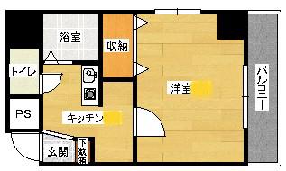 セントラルリバー西原(1K/6階)の間取り写真