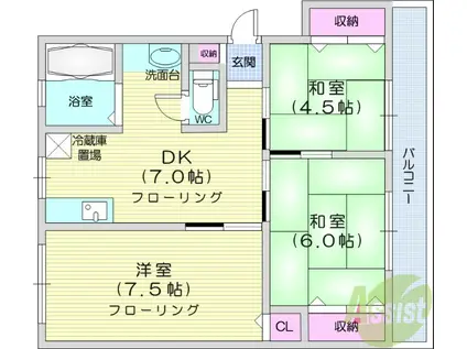 幸町コーポ(3DK/4階)の間取り写真