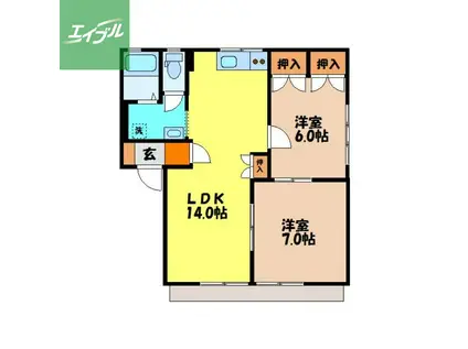 マリーンハイツ畝刈A(2LDK/1階)の間取り写真