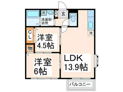 サンハイツヨシモトII(2LDK/2階)の間取り写真