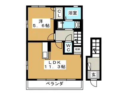 エーデルハイム(1LDK/2階)の間取り写真