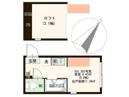 ハッピネス北池袋(ワンルーム/1階)の間取り写真