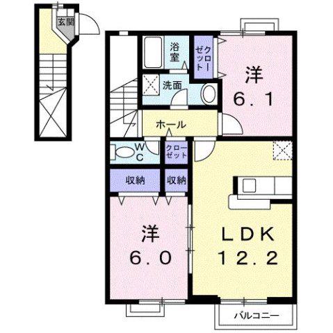 カトレーヴI(2LDK/2階)の間取り写真