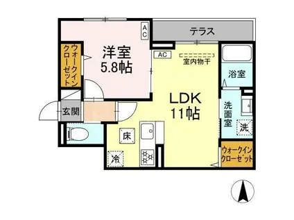 セレスティア谷在家II(1LDK/1階)の間取り写真