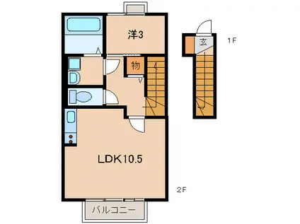 キャラメゾン B棟(1LDK/2階)の間取り写真