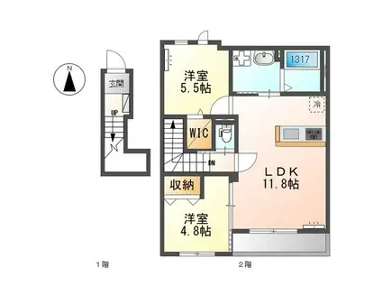 リベルテ(2LDK/2階)の間取り写真