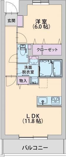 パラッツォ淵野辺Ⅲ(1LDK/2階)の間取り写真