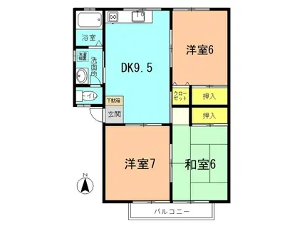 リーフハイツ御殿I(3DK/1階)の間取り写真