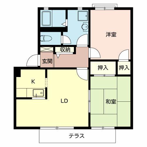 鍵田ハイツ(2LDK/1階)の間取り写真