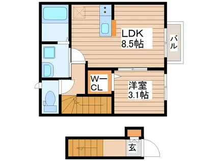 ＪＲ仙石線 宮城野原駅 徒歩4分 2階建 築5年(1LDK/2階)の間取り写真
