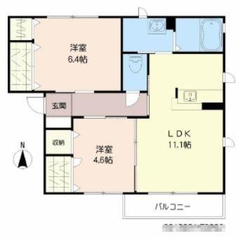 メゾンエクレールE棟(2LDK/2階)の間取り写真