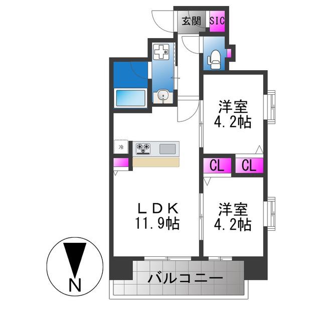 スプランディッド玉造(2LDK/3階)の間取り写真