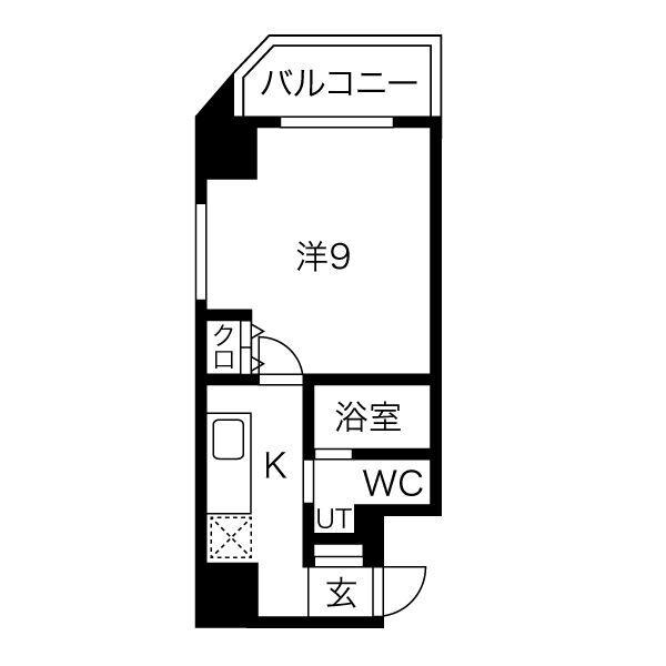 ヴィラタワー谷町(1K/6階)の間取り写真