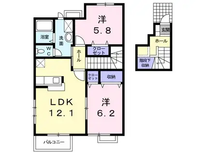 カーサプラシードA(2LDK/2階)の間取り写真