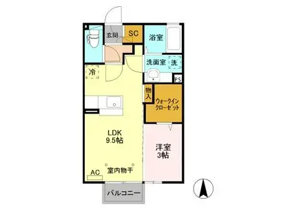 カーサ フィオーレ(1LDK/2階)の間取り写真