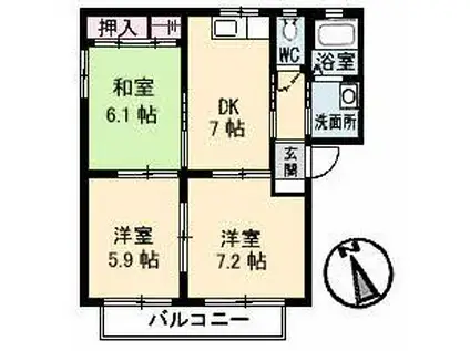 メゾンそらA棟(3DK/2階)の間取り写真